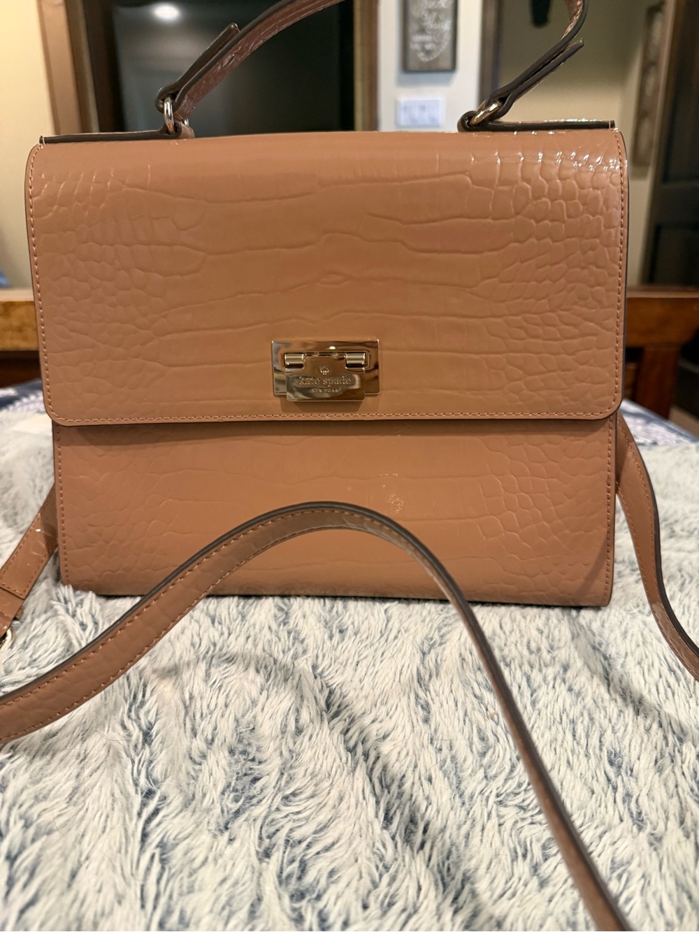 Kate Spade Knightsbridge Doris Pink Patent Leather Crocodile Embossed Satchel